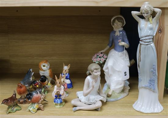 A group of Royal Doulton, Beswick, Bunnykins, etc. figures tallest 32.5cm